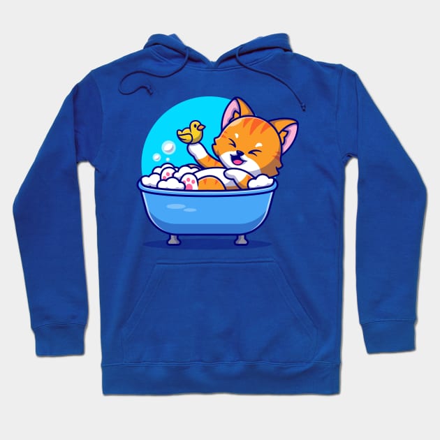 Cute Cat Bath In The Bath Tub With Duck Toys Cartoon Hoodie by Catalyst Labs